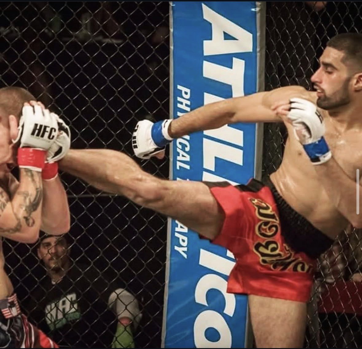 Feroz Khan landing a head kick at Hoosier Fight Club